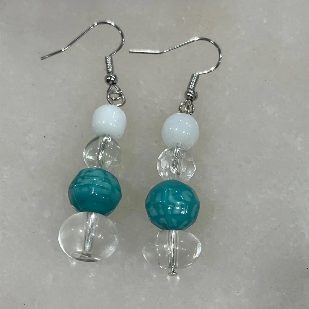 Artisan Turquoise and White Beaded Earrings